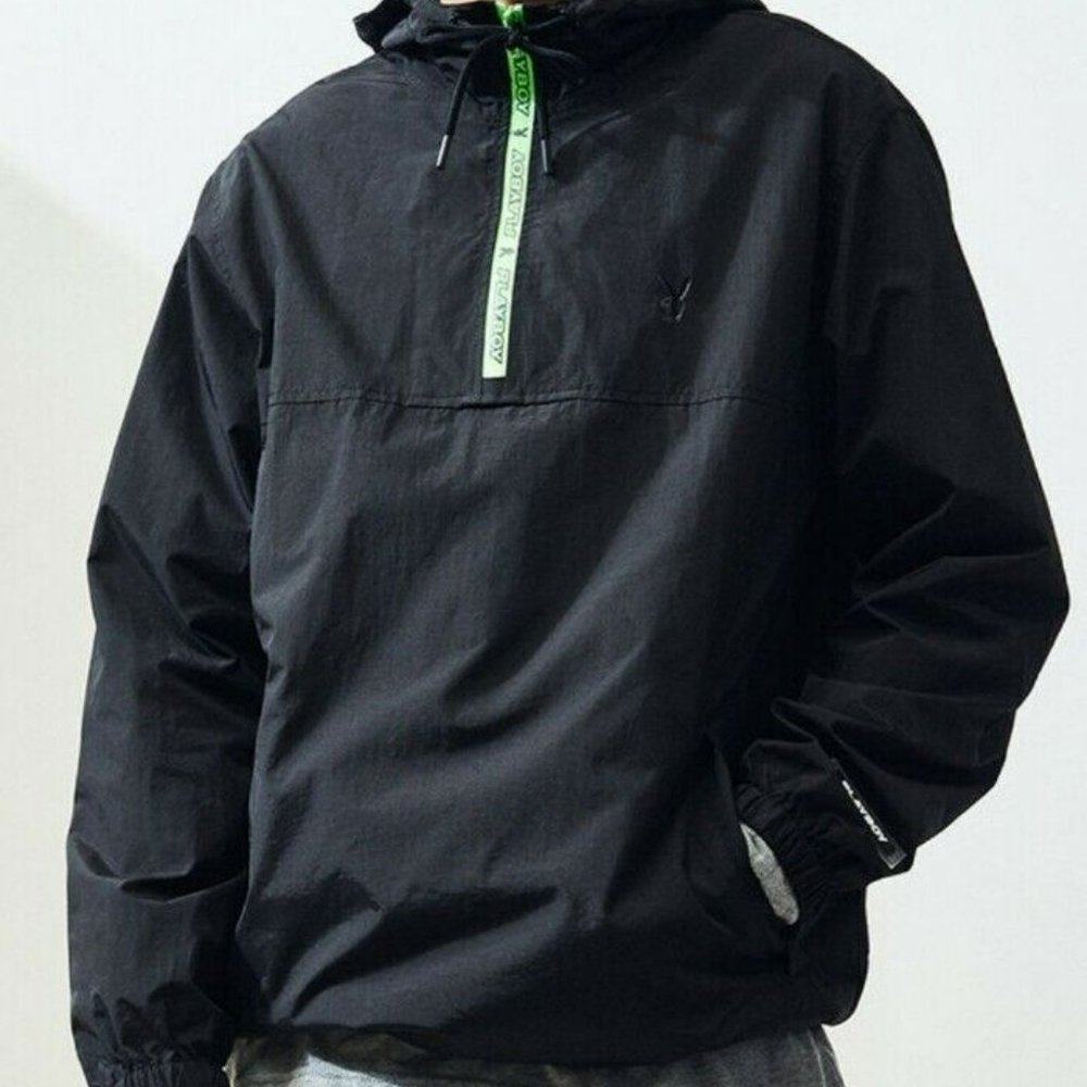 Playboy x Pacsun Black Technical Quarter Zip Windbreaker Jacket | Size L Large